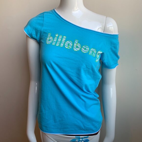 Billabong surf t-shirt blue zebra logo boat neck - Picture 1 of 5